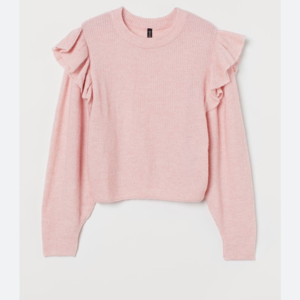 H&M Flounce-Trimmed Light Pink Sweater